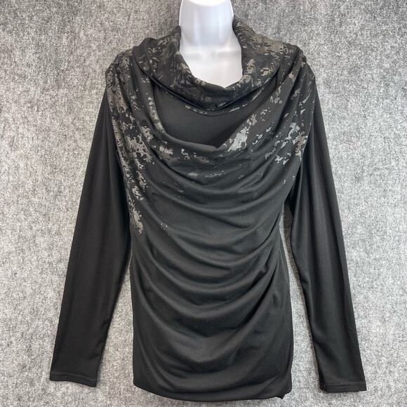 H2H Men T-Shirt Size Medium Slim Fit Cowl Neck Shirring Long Sleeves - Picture 1 of 11